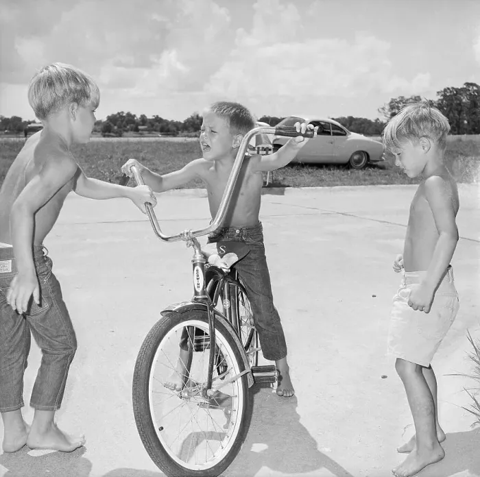 Framed Print : Pete Conrad's Children Arguing over Bicycle Framed Print : Pete Conrad's Children Arguing over Bicycle