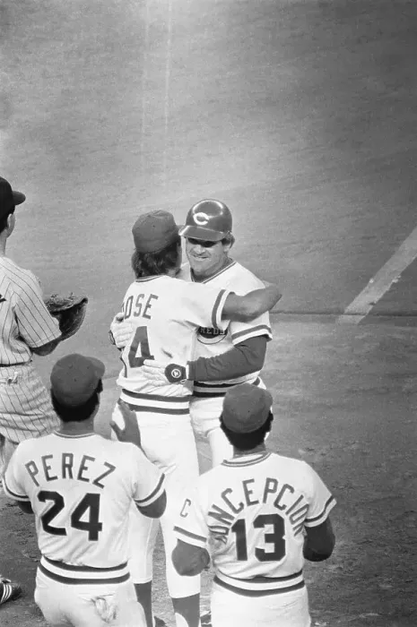 Framed Print : Pete Rose Being Congratulated By Reds Framed Print : Pete Rose Being Congratulated By Reds