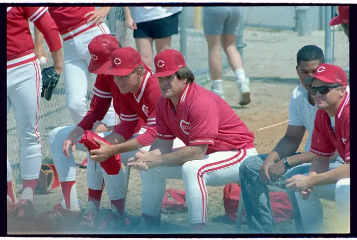 Framed Print : PEte Rose Sitting in Bull Pen