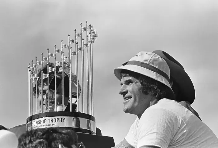 Framed Print : Pete Rose Smiling, Looking At Trophy Framed Print : Pete Rose Smiling, Looking At Trophy