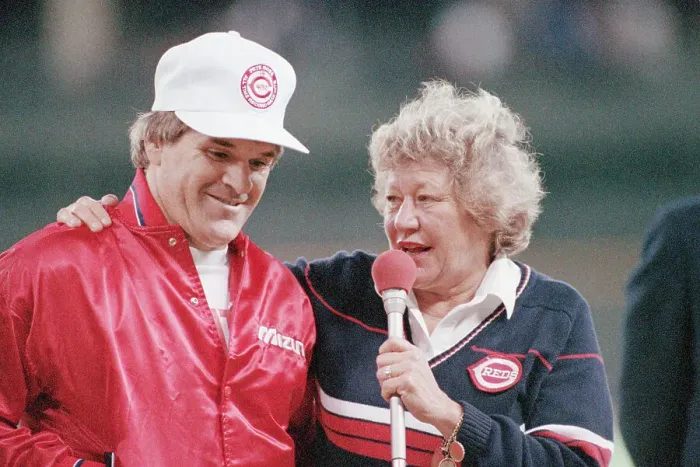 Framed Print : Pete Rose Standing with Marge Schott Framed Print : Pete Rose Standing with Marge Schott