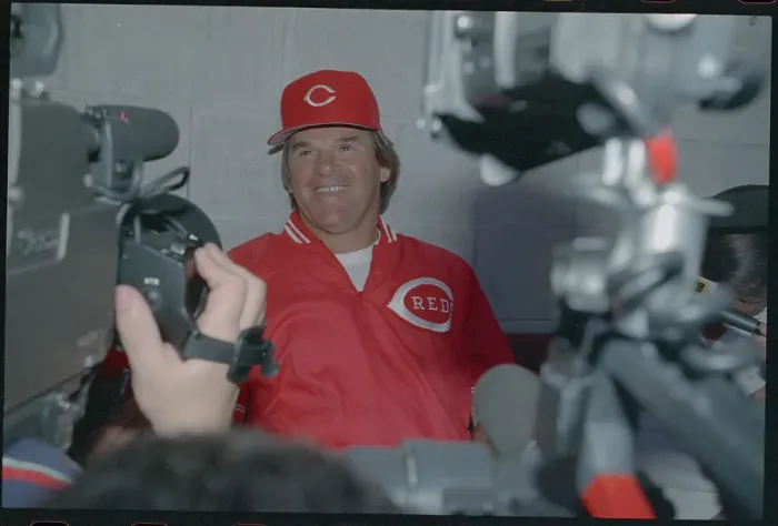 Framed Print : Pete Rose Surrounded by Press Framed Print : Pete Rose Surrounded by Press