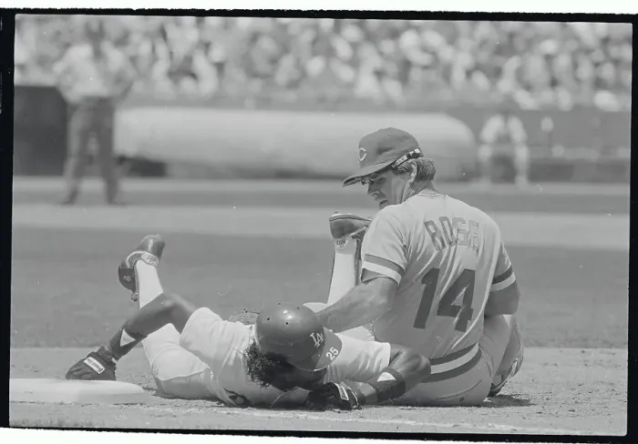 Framed Print : Pete Rose Trying to Tag Out Dodgers Player Framed Print : Pete Rose Trying to Tag Out Dodgers Player