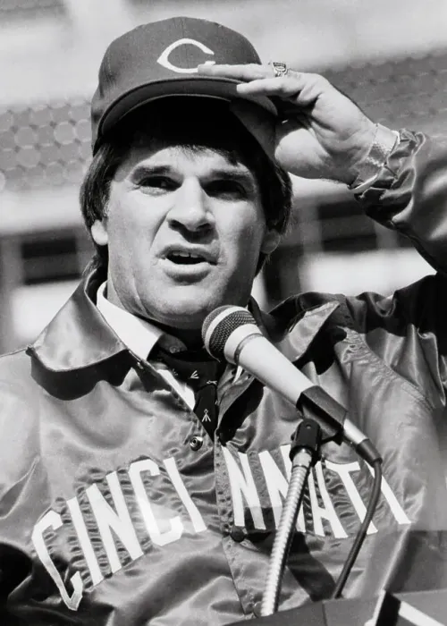 Framed Print : Pete Rose W / Mike In Reds Cap &Jacket