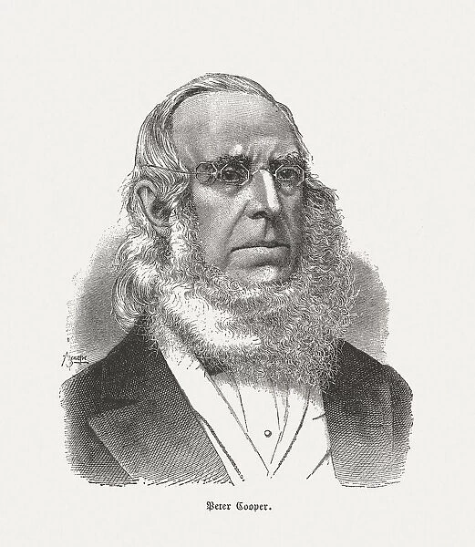 Peter Cooper (1791-1883), American industrialist and inventor, woodcut, published 1888