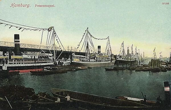 Petersenquai, Hamburg, Germany, postcard with text, view around ca 1910, Historic, digital reproduction of a historic postcard, public domain, from that time, exact date unknown