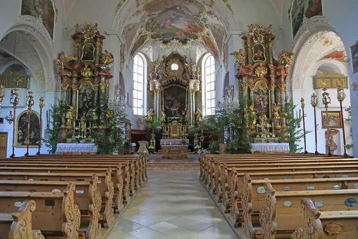 Framed Print : Pews, Roman Catholic parish church of St. Peter and Paul, interior, Mittenwald, district of Garmisch Partenkirchen, Upper Bavaria, Bavaria, Germany Framed Print : Pews, Roman Catholic parish church of St. Peter and Paul, interior, Mittenwald, district of Garmisch Partenkirchen, Upper Bavaria, Bavaria, Germany