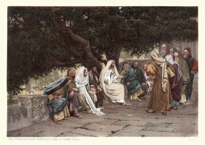 Framed Print : Pharisees and Sadducees come to tempt Jesus Framed Print : Pharisees and Sadducees come to tempt Jesus