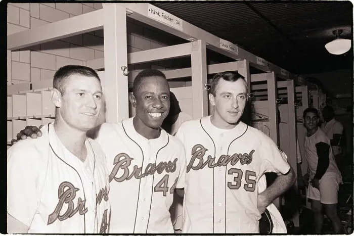 Framed Print : Phil Niekro, Hank Aaron and Bill O'Dell Framed Print : Phil Niekro, Hank Aaron and Bill O'Dell