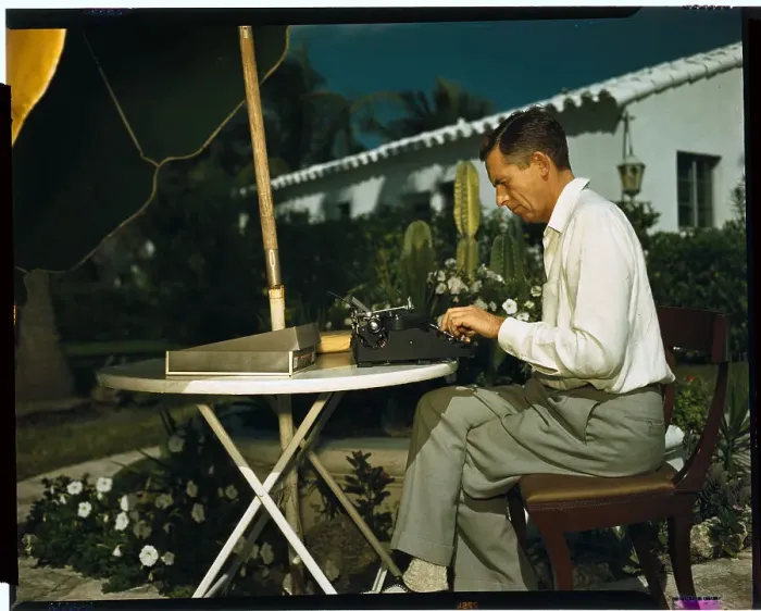 Framed Print : Philip Wylie Typing at Typewriter