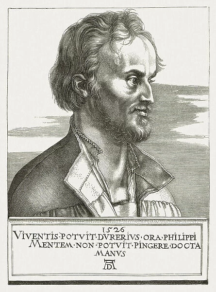 Philipp Melanchthon (1497-1560), by Albrecht DAOErer, wood engraving, published 1881