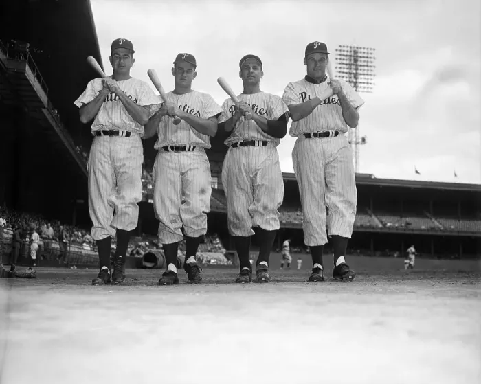 Framed Print : Four Phillies Batters Posing With Bats Framed Print : Four Phillies Batters Posing With Bats