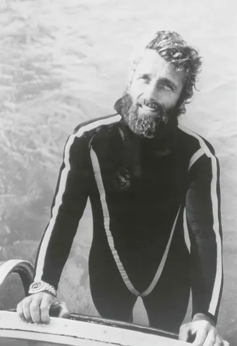 Framed Print : Phillipe Cousteau Pausing in Diving Uniform Framed Print : Phillipe Cousteau Pausing in Diving Uniform