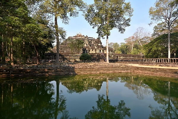Phimeanakas temple with reflection lake at angkor Cambodia
