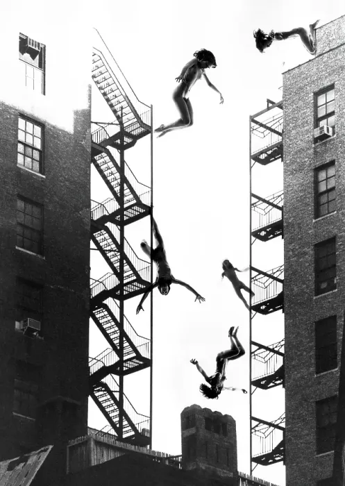 Framed Print : Photo Montage of Nude Women Jumping Out of Buildings in 1960's Framed Print : Photo Montage of Nude Women Jumping Out of Buildings in 1960's