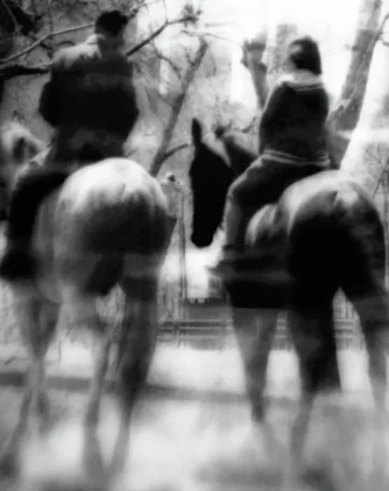 Framed Print : Photo Montage of Two People on Horseback in Central Park in the 1950's Framed Print : Photo Montage of Two People on Horseback in Central Park in the 1950's