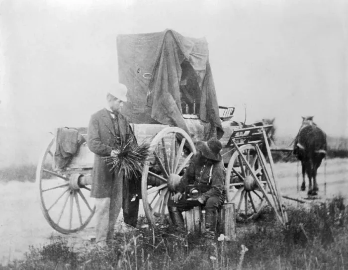 Framed Print : Photographer Alexander Gardner with Photography Supply Wagon Framed Print : Photographer Alexander Gardner with Photography Supply Wagon