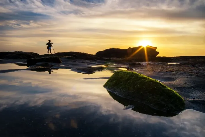 Framed Print : A photographer and sunset at Melasti beach, Bali