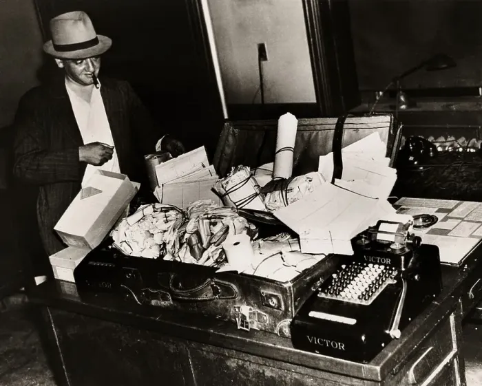 Framed Print : Photographer Weegee With Evidence Framed Print : Photographer Weegee With Evidence