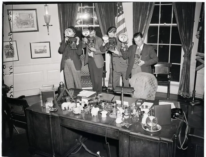 Framed Print : Photographers at President Roosevelt's Desk Framed Print : Photographers at President Roosevelt's Desk
