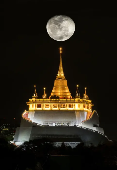 Framed Print : Phu Khao Thong with Big moon at night, Bangkok, Thailand Framed Print : Phu Khao Thong with Big moon at night, Bangkok, Thailand