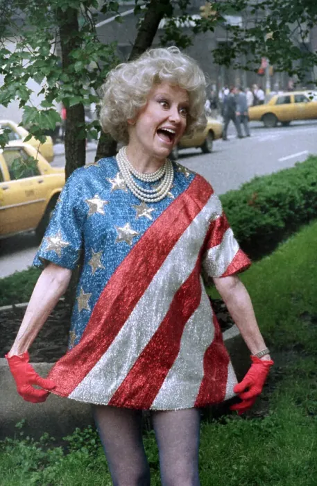 Framed Print : Phyllis Diller Showing Off Flag Dress Framed Print : Phyllis Diller Showing Off Flag Dress