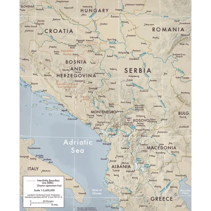 Framed Print : Physical map of the Central Balkan Region Framed Print : Physical map of the Central Balkan Region