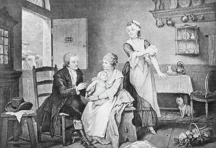 Framed Print : Physician Edward Jenner Inoculating Child at Home
