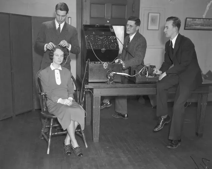 Framed Print : Physician Using Electroencephotograh for Testing Brain Reactions