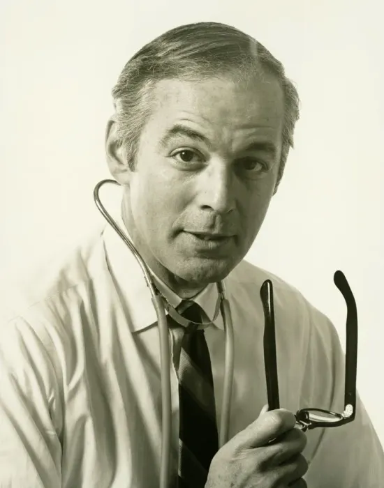 Framed Print : Physician wearing stethoscope, (B&W), (Portrait) Framed Print : Physician wearing stethoscope, (B&W), (Portrait)