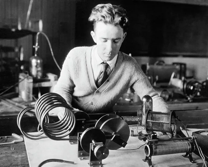 Framed Print : Physicist with Radio Focusing Invention Framed Print : Physicist with Radio Focusing Invention