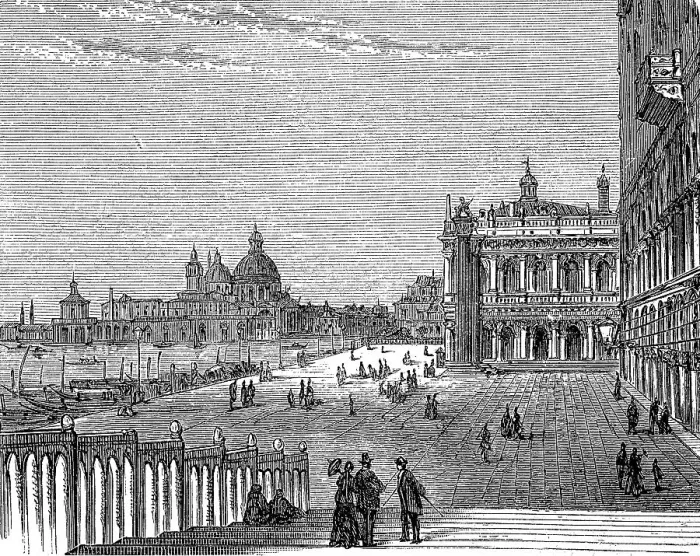 Framed Print : The Piazetta and the Church of Santa Maria della Salute, Venice, Italy, c. 1870, digitally restored reproduction of an original 19th century painting, exact original date unknown