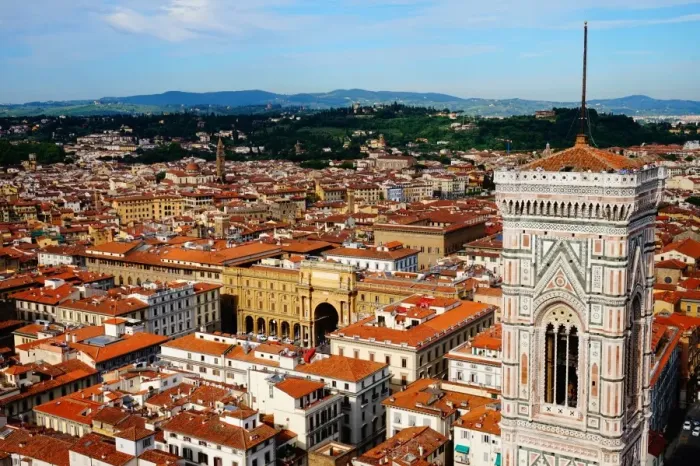Framed Print : Piazza della Repubblica and Campanile di Giotto, Florence, Italy