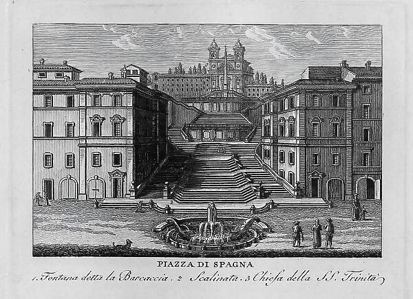 Piazza di Spagna, Rome, Italy, digitally restored reproduction from Vedute principali e piu interessanti di Roma by Giovanni Battista, 1799