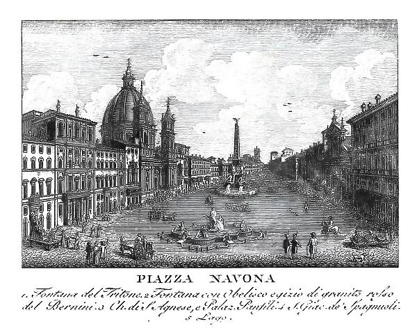 Piazza Navona, Rome, Italy, digitally restored reproduction from Vedute principali e piu interessanti di Roma by Giovanni Battista, 1799
