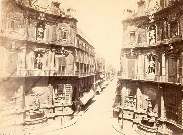 Piazza Vigliena. The Piazza Vigliena or Quattro Canti in Palermo, Sicily, circa 1880