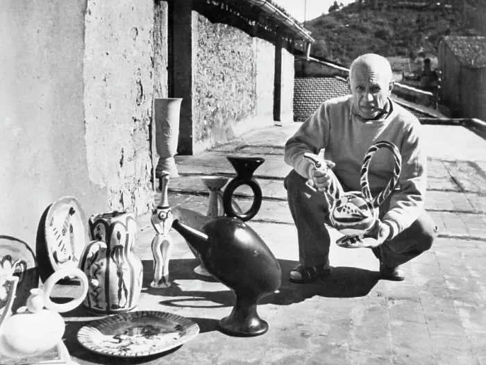 Framed Print : Picasso Displayig Sculptured Works