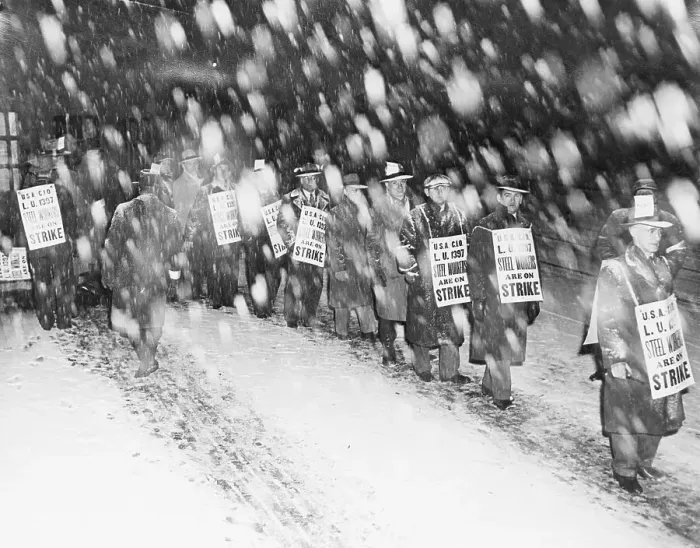 Framed Print : Picketers Maching In Snow W / Signs / Necks Framed Print : Picketers Maching In Snow W / Signs / Necks