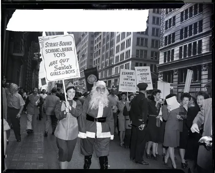 Framed Print : Picketers Picket with Man Dressed as Santa Claus Framed Print : Picketers Picket with Man Dressed as Santa Claus