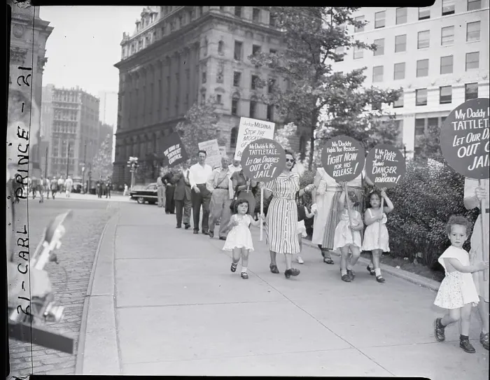 Framed Print : Picketers Protesting Hiss Trial Framed Print : Picketers Protesting Hiss Trial