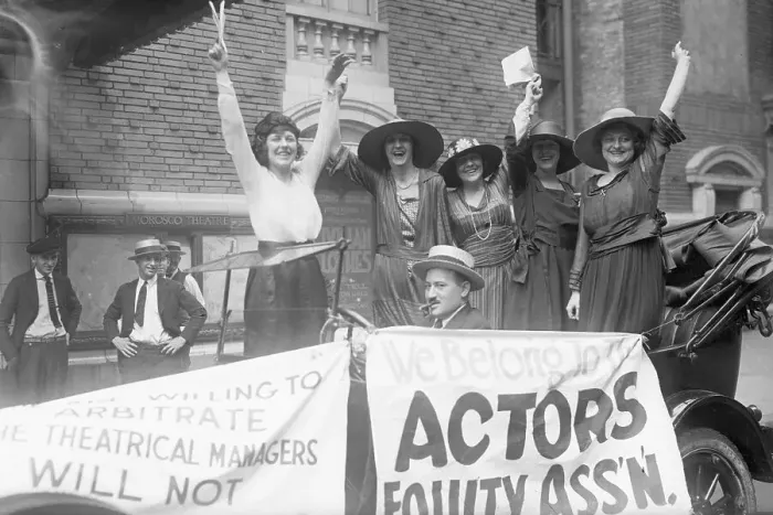 Framed Print : Picketing Chorus Girls with Raised Arms