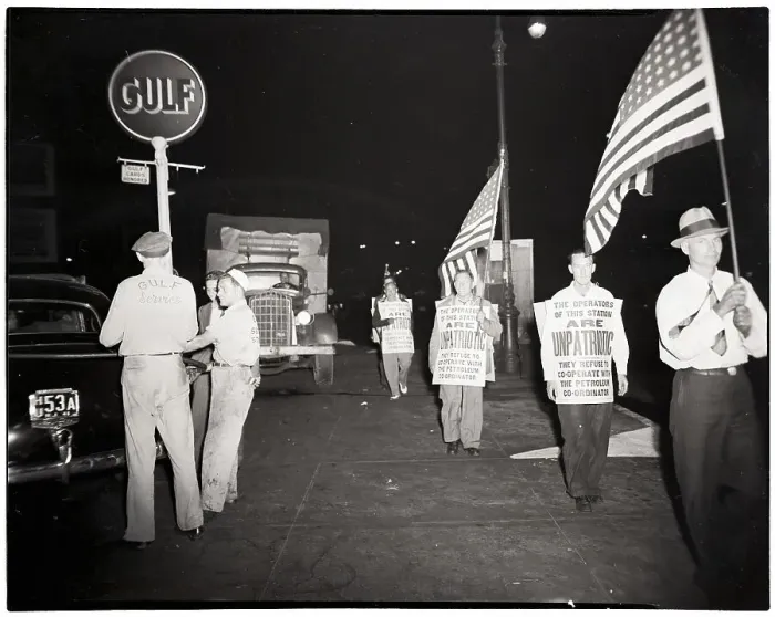 Framed Print : Pickets Outside Gulf Station Framed Print : Pickets Outside Gulf Station