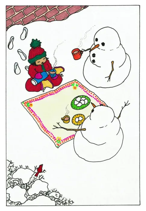 Framed Print : Picnic with Snowmen