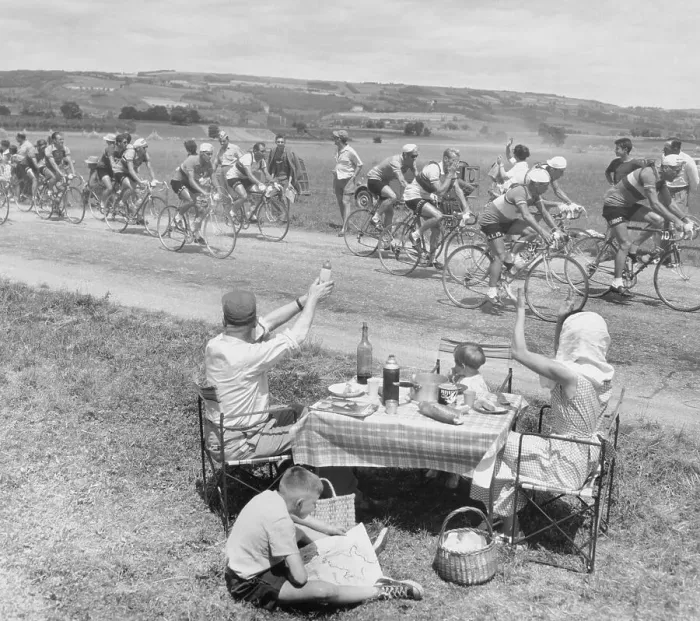 Framed Print : Picnicking Family Greets Tour de France Framed Print : Picnicking Family Greets Tour de France