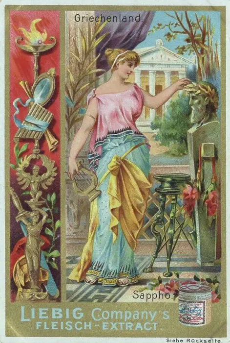 Framed Print : Picture series historical persons, Greece, Sappho, Historical, digitally restored reproduction of a Liebig collector's picture from the 19th century, exact date not known Framed Print : Picture series historical persons, Greece, Sappho, Historical, digitally restored reproduction of a Liebig collector's picture from the 19th century, exact date not known