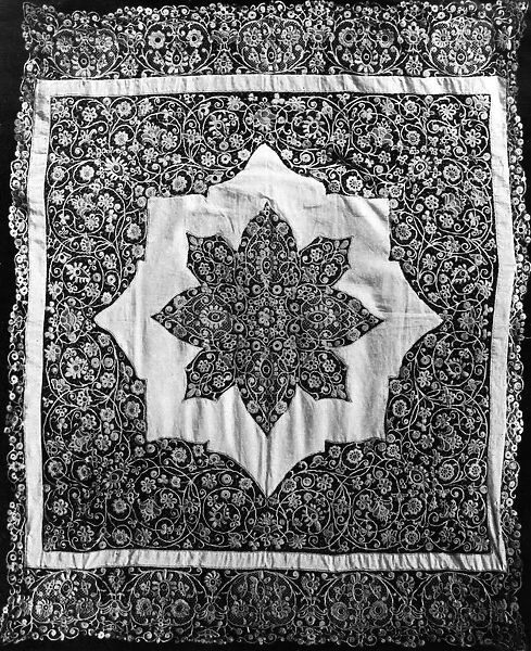Lace. circa 1904: A piece of lace on show at the St Louis International Exhibition of Lace