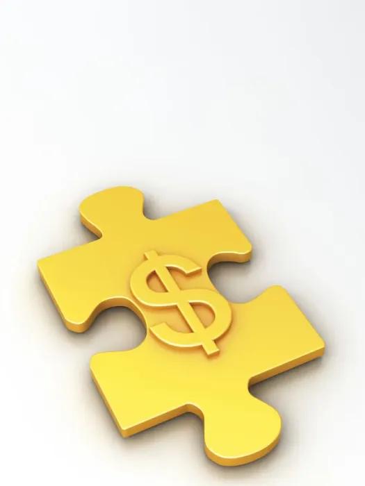Framed Print : Piece of a puzzle with a dollar sign
