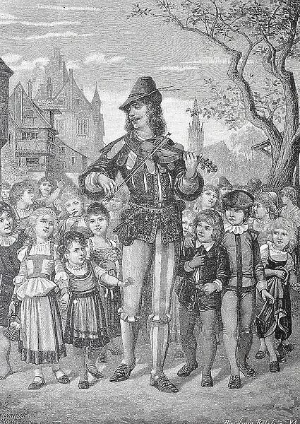 The Pied Piper of Hamelin, Germany, Historical, digital reproduction of an original from the 19th century