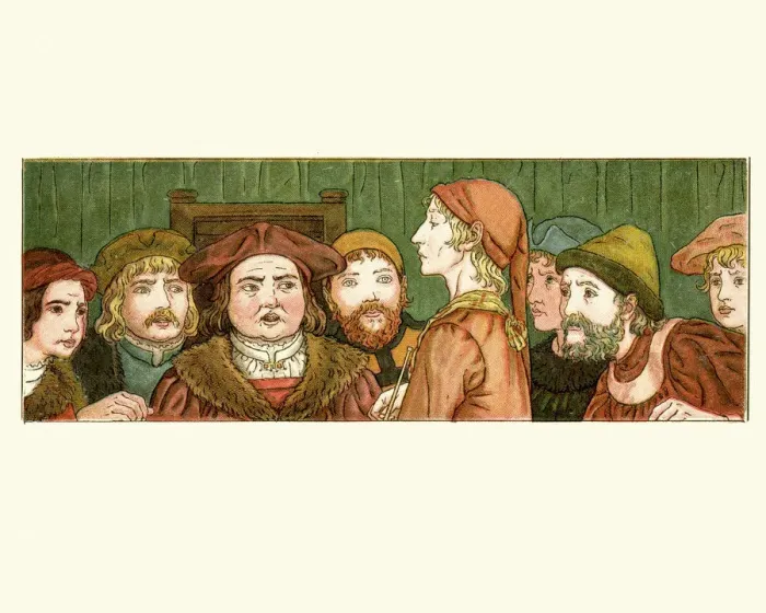 Framed Print : Pied Piper of Hamelin and the townsfolk Framed Print : Pied Piper of Hamelin and the townsfolk