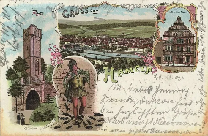 Framed Print : The Pied Pipers House in Hamelin, Lower Saxony, Germany, postcard with text, view around ca 1910, historical, digital reproduction of a historical postcard, public domain, from that time, exact date unknown Framed Print : The Pied Pipers House in Hamelin, Lower Saxony, Germany, postcard with text, view around ca 1910, historical, digital reproduction of a historical postcard, public domain, from that time, exact date unknown